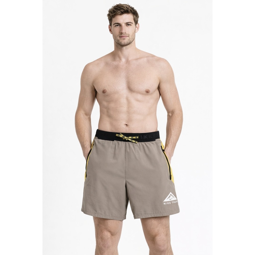 Nike Trail 5" Lined Running Shorts Khaki/Vivid Sulfur DV9311-247 size SMALL